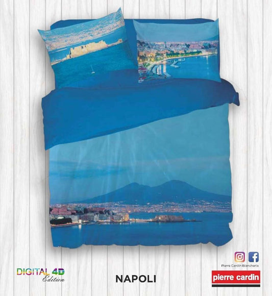 Completo letto cotone matrimoniale Pierre Cardin Napoli stampa digitale 4D