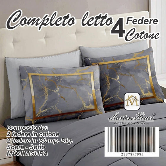 Completo letto matrimoniale in cotone 4 federe MARMO GOLD MASTERS HOUSE