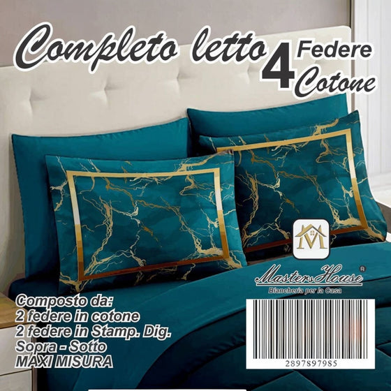 Completo letto matrimoniale in cotone 4 federe MARMO GOLD MASTERS HOUSE