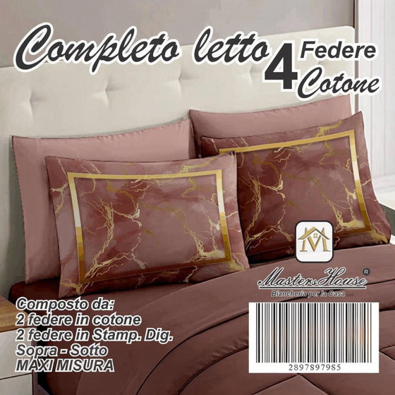 Completo letto matrimoniale in cotone 4 federe MARMO GOLD MASTERS HOUSE
