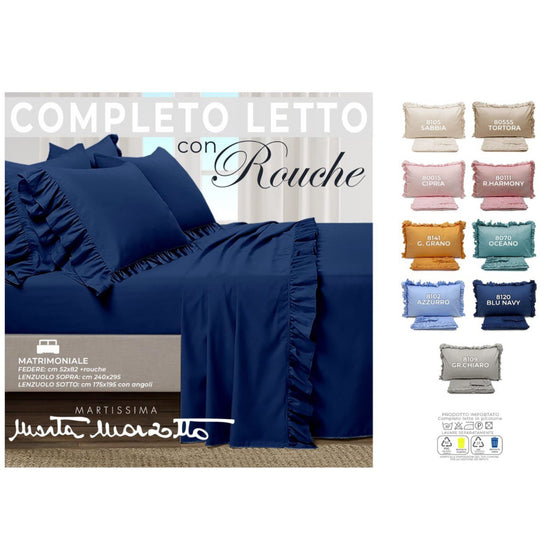 Completo letto in cotone tinta unita con rouche MARTA MARZOTTO