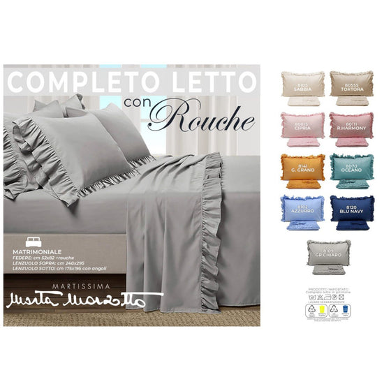 Completo letto in cotone tinta unita con rouche MARTA MARZOTTO