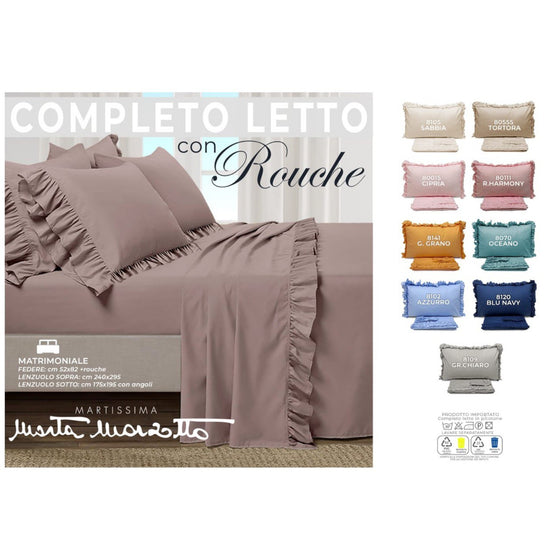 Completo letto in cotone tinta unita con rouche MARTA MARZOTTO