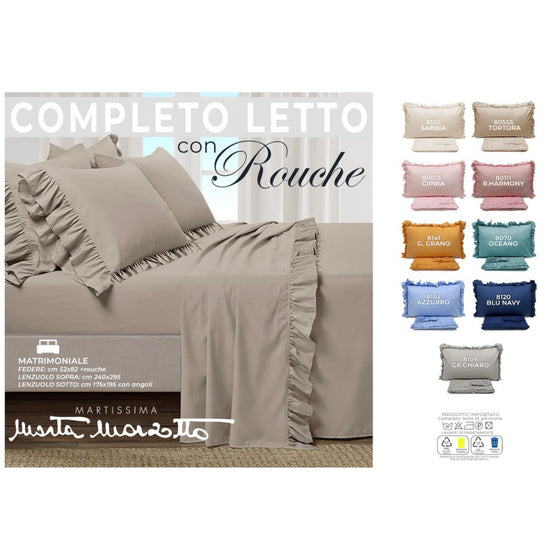 Completo letto in cotone tinta unita con rouche MARTA MARZOTTO