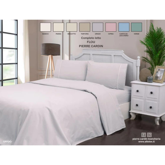 Completo letto matrimoniale in puro cotone Flou tinta unita Pierre Botticelli Home