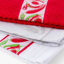  Set di strofinacci 3 pezzi in spugna/jacquard/nido d'ape Peperoncino LINEA ORO