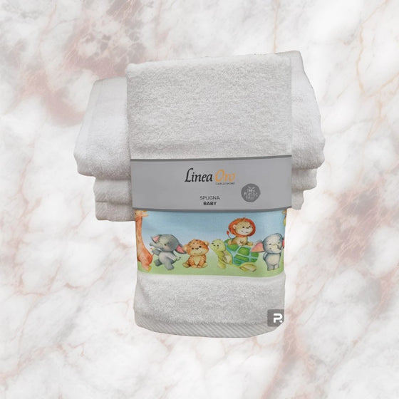 Set 1+1 spugna Baby con balza in stampa digitale Linea Oro