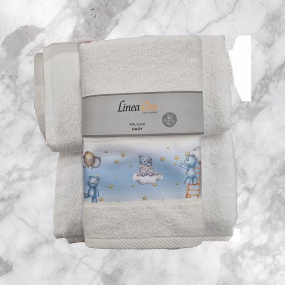 Set 1+1 spugna Baby con balza in stampa digitale Linea Oro